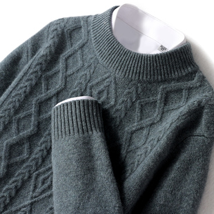 秋冬季100%纯羊毛衫男半高领加厚针织羊绒衫，宽松休闲打底毛衣