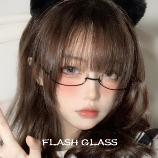 二次元软妹半框眼镜无镜片，日系拍照造型搭配可爱萌妹黑色框架女潮