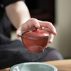 景德镇纯手工陶瓷祭红釉汝窑开片盖碗，不烫手茶具家用茶杯泡茶器