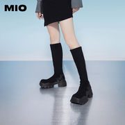 白鹿同款MIO米奥冬女靴长筒靴子女靴加绒高筒靴绒面弹力骑士靴