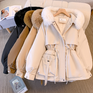 派克服2023年女韩版中长款棉衣，棉服冬季加绒棉袄，大毛领外套