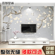 新中式客厅电视背景墙壁纸花鸟墙纸卧室墙纸8d无缝墙布影视墙壁画