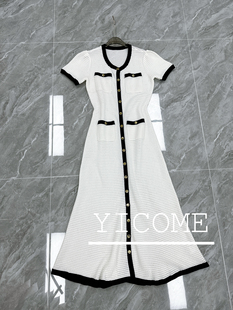 yicome镂空时尚简约小众黑白撞色针织度假风，两穿连衣裙2024d