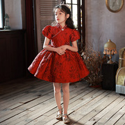 孩钢琴演出服儿童生日，晚礼服夏季红色裙礼服，主持人花童女童公主