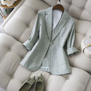 日式夏季西装女薄款外套小个子，抹茶绿西服，清新百搭七分袖上衣