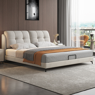 洛西亚现代简约科技布艺床轻奢真皮床多功能小户型卧室1.8m双人床