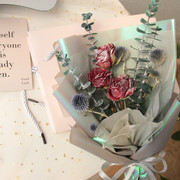 真干花粉红玫瑰包装花束，送人七夕情人，节520送女朋友闺蜜礼物