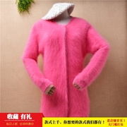 冬季中长款加厚气质甜美风ins长毛貂绒粉红色修身显瘦外套女D439