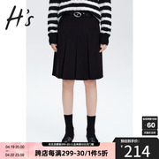 HS奥莱2022冬季女装商场同款黑色复古学院风双面穿百褶短裙
