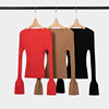 2024春韩国棕毛衣女，红色修身显瘦圆领长袖，内搭黑条纹针织衫女