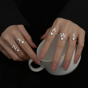 925纯银26个英文字母戒指，女ins小众设计素圈食指指环开口对戒
