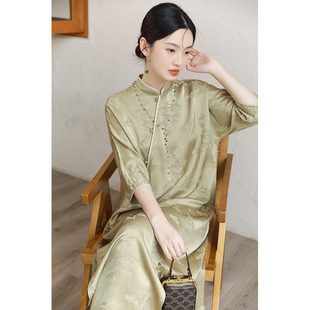 SHIBAI拾白新中式原创夏日常改良旗袍气质简约素雅立领长款连衣裙