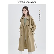 vegachang风，衣女中长款韩版收腰时尚外套