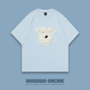 毛绒小狗woodoo设计师品牌，复古休闲宽松狗，子印花男女短袖t恤