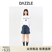 dazzle地素奥莱春季蓝色雪花，水洗a字百褶牛仔，短裙半身裙女