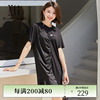 XG雪歌创意拼接设计短袖连衣裙2023夏季字母印花黑色T恤裙女