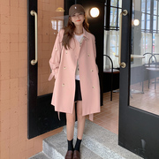 粉色风衣外套女中长款春秋装，2022年今年流行高级感小个子大衣