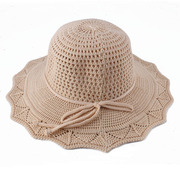 夏天女士草帽沙滩帽子，韩版太阳帽镂空遮阳帽可折叠凉帽，海边大檐帽