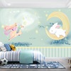 温馨月亮兔子墙布北欧儿童房墙纸女孩卧室壁纸独角兽壁布环保壁画