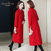 红色双面呢羊毛大衣，冬季外套韩版修身女装，中长款过膝2020秋冬