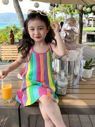 夏季女童儿童宝宝公主裙，彩虹裙吊带无袖，小女孩海边裙洋气连衣长裙