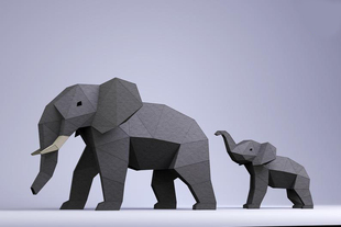 欧美创意3D纸模DIY丛林动物 大象母子 模型摆件手工制作材料