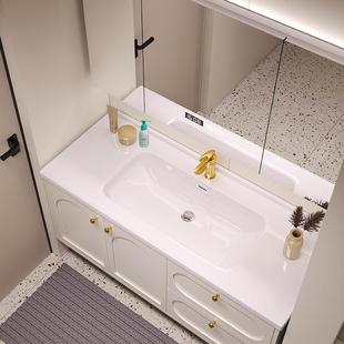 法式浴室柜组合橡木奶油风卫生间一体陶瓷盆卫浴柜洗手台洗脸盆柜