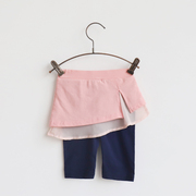 女童夏季薄款打底裤裙裤，假两件五分裤粉色蓝色，儿童中裤带裙子短裤