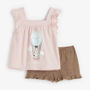 外贸童装2023女宝宝粉红色吊带套装儿童小童女宝宝气球背心两件套