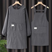 韩版长袖围裙女家用厨房，纯棉洋气罩衣秋冬餐饮专用工作服围腰