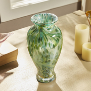 复古手工绿色琉璃花瓶摆件家居，客厅餐桌玄关创意，轻奢玻璃插花装饰