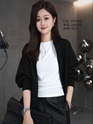 韩版时尚休闲短款卫衣外套女春季慵懒风，宽松显瘦长袖黑色开衫上衣
