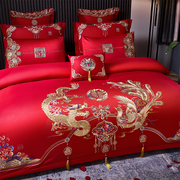 大红色全棉婚庆四件套刺绣结婚六十套件纯棉，床品床上用品新婚喜被