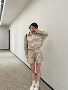 柚子茶家 XANDRA 24SS 时尚休闲 条纹度假风衬衫 度假风短裤