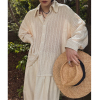 MRDONG韩国男装轻奢设计师镂空半透蕾丝提花针织防晒长袖衬衫
