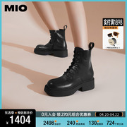 MIO米奥2023冬季黑色机车靴厚底短靴增高英伦风中筒马丁靴女