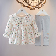 2023春季女童装女宝宝纯棉长袖两件套装，1-2-3岁春装0婴儿衣服