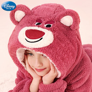 迪士尼女童睡衣秋冬儿童珊瑚绒，套装法兰绒家居服加绒厚草莓熊亲子(熊亲子)