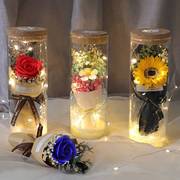 情人节干花生日送女友三八玻璃罩礼物向日葵永生花摆件玫瑰花花束