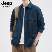 jeep吉普长袖衬衫男士春季潮流，工装纯棉寸衫宽松休闲衬衣外套男款