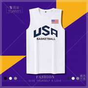 USA美国篮球训练服国家队詹姆斯科比欧文纯棉无袖t恤衫男 无袖T恤