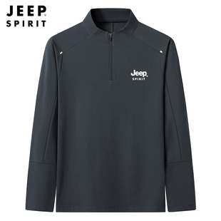 jeep吉普中老年长袖t恤男士春季中年，爸爸半拉链，体恤休闲运动上衣