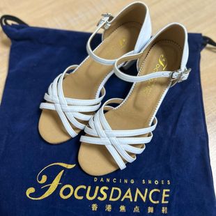 FocusDance香港焦点舞鞋专业少儿拉丁鞋白色皮质交叉童鞋基本款