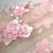 彩色3d立体网纱大花朵粉色刺绣，蕾丝面料服装连衣裙童装布料