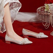 平底婚鞋新娘鞋女禾秀婚纱两穿2023年白色低跟婚礼鞋孕妇可穿
