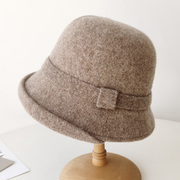 卷边澳洲羊毛呢帽子女士时尚大头围渔夫帽日系韩版秋冬季保暖礼帽
