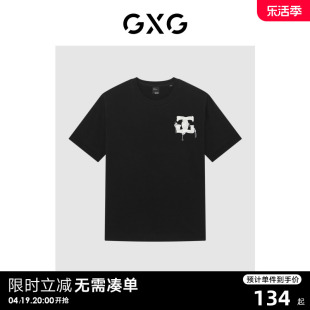 gxg男装商场同款舒适黑色，短袖t恤2023年夏季gex14415332