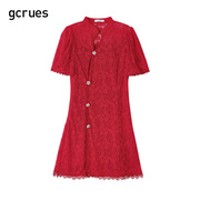 gcrues花瓣蕾丝旗袍连衣裙新中式红色裙子2024年春夏复古裙子