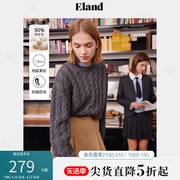 Eland衣恋针织衫女格雷系圆领套头毛衣女短款复古学院风秋