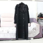 yuan单丹麦春秋修身系带中长款西装领风衣女士英伦赫本风黑色外套